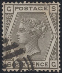 137387 1880 6D DEEP GREY PL.17 (SG146) GOOD USED.
