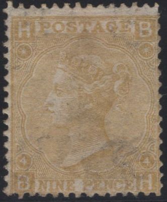 137388 1865 9D STRAW PL.4 WMK EMBLEMS (SG98) UNUSED.