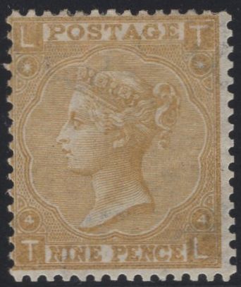 137390 1865 9D STRAW PL.4 WMK EMBLEMS (SG98) SUPERB UNUSED.