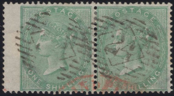137398 1856 1S GREEN (SG72) HORIZONTAL PAIR FINE USED.