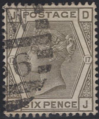 137403 1880 6D GREY PL.17 WMK CROWN (SG160) FINE USED.