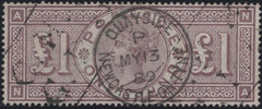 137414 1888 £1 BROWN-LILAC WMK ORBS (SG186) FINE USED.