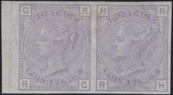 137440 1876 4D PL.15 IMPERFORATE COLOUR TRIAL IN GREY-LILAC, HORIZONTAL PAIR.