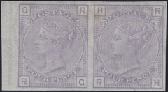 137440 1876 4D PL.15 IMPERFORATE COLOUR TRIAL IN GREY-LILAC, HORIZONTAL PAIR.