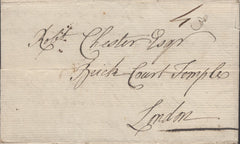 137459 1782 MAIL WALTHAM TO LONDON WITH 'GRIMSBY' HAND STAMP (LI448).