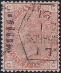 137472 1880 1/- ORANGE-BROWN PL.13 WMK SPRAY (SG151) VERY FINE USED.