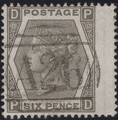 137480 1873 6D GREY PL.12 (SG125) VERY FINE USED IN GIBRALTAR.