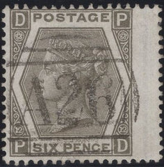 137480 1873 6D GREY PL.12 (SG125) VERY FINE USED IN GIBRALTAR.