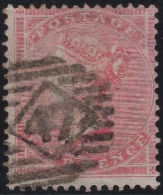 137513 1865 4D PALE-CARMINE WMK MEDIUM GARTER ON THIN WHITE PAPER (SG64) GOOD USED.