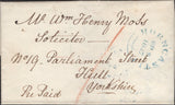 137536 1847 PRE-PAID MAIL HORNCASTLE TO HULL WITH 'HORNCASTLE' DATE STAMP IN BLUE.