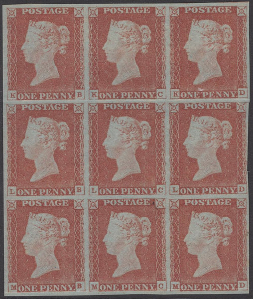 137555 1846 1D PL.72 WITH PLATE WEAR (SG9) GOOD TO FINE MINT BLOCK OF NINE.