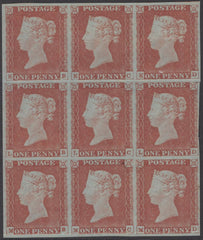 137555 1846 1D PL.72 WITH PLATE WEAR (SG9) GOOD TO FINE MINT BLOCK OF NINE.