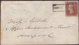 137563 1857 MAIL HAUGHEAD, CO STIRLING TO LIVERPOOL WITH 1D (SG29) WITH 'HAUGHEAD' SCOTS LOCAL CANCELLATION TYPE VIII.