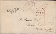137582 1809 MAIL LOUTH TO LONDON WITH 'LOUTH/155' MILEAGE MARK (LI694).