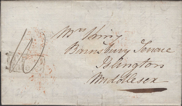 137585 1830 MAIL ORMSBY ABBEY, NORTH LINCS TO LONDON WITH VARIOUS HAND STAMPS.