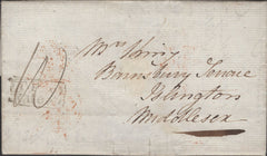 137585 1830 MAIL ORMSBY ABBEY, NORTH LINCS TO LONDON WITH VARIOUS HAND STAMPS.