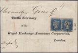 137614 1840 LARGE PART PRINTED WRAPPER DUBLIN TO LONDON WITH PAIR 2D BLUE PL.1 (SG5)(EF EG) DUBLIN MALTESE CROSS (SPEC D1vc).