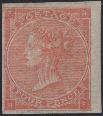 137617 1864 4D PALE-RED PL.4 ERROR IMPERFORATE (SG82a) FINE UNUSED SINGLE (HF).
