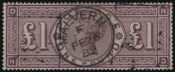137626 1888 £1 BROWN-LILAC WMK THREE ORBS (SG186) FINE USED.
