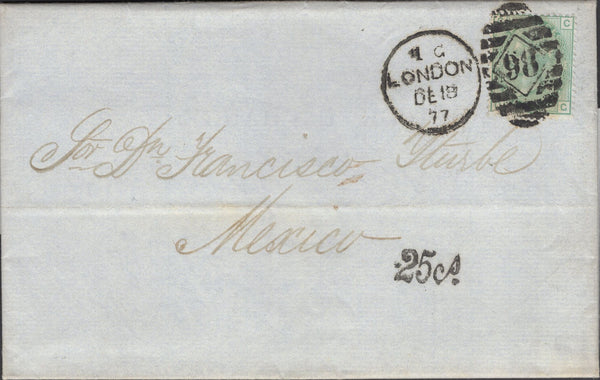 137637 1877 MAIL LONDON TO MEXICO WITH 1S GREEN PL.13 (SG150).