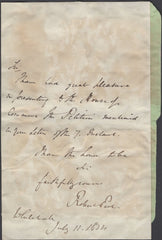 137643 1834 LETTER SIGNED 'ROBERT PEEL', ON REVERSE TWO FREE FRONTS, ONE WITH 1D BLACK PL.2 (SG2)(NL).