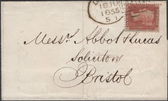 137649 1855 MAIL LIVERPOOL TO BRISTOL WITH DIE 2 1D PL.7 (SG24)(HC).
