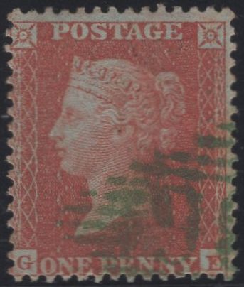 137664 1855 DIE 2 1D PL.7 (SG24)(GE) WITH GREEN CANCELLATION (SPEC C1ud).