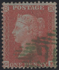 137664 1855 DIE 2 1D PL.7 (SG24)(GE) WITH GREEN CANCELLATION (SPEC C1ud).