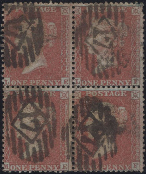 137681 1855 DIE 2 1D PL.6 (SPEC C6) GOOD USED BLOCK OF FOUR.