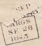 137690 1843 1D PINK ENVELOPE LARGS, AYRSHIRE TO EDINBURGH WITH LARGS MALTESE CROSS.