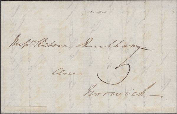 137692 1839 MAIL GREAT YARMOUTH TO NORWICH WITH GREAT YARMOUTH 'Too Late' ITALIC STYLE HAND STAMP (NK519).