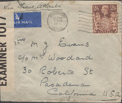 137694 1940 AIR MAIL SOUTHPORT, LANCS TO CALIFORNIA WITH 2/6 BROWN (SG476).