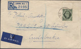 137696 1945 REGISTERED AIR MAIL LONDON TO PRAGUE WITH KGVI 9D (SG473).