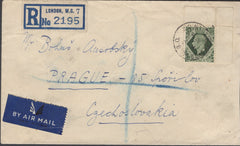 137696 1945 REGISTERED AIR MAIL LONDON TO PRAGUE WITH KGVI 9D (SG473).