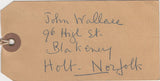 137703 1955 PARCEL TAG UPPINGHAM, RUTLAND TO NORFOLK WITH WILDING ISSUES.