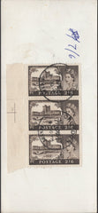 137710 1967 'RECORDED PARCEL TRANSIT' CARD LONDON BRIDGE TO AYLESFORD WITH STRIP OF THREE 2/6 CASTLE ISSUE.
