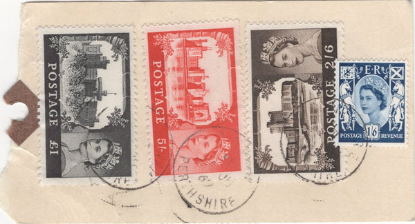 137711 1969 BANKERS' SPECIAL PACKET REGISTERED LABEL WITH CASTLE ISSUE 2/6, 5/- AND £1.