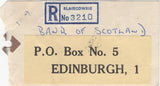 137711 1969 BANKERS' SPECIAL PACKET REGISTERED LABEL WITH CASTLE ISSUE 2/6, 5/- AND £1.