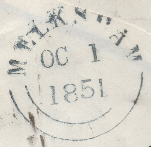 137717 1851 UNDERPAID MAIL MELKSHAM, WILTS TO MARLBOROUGH WITH 1D (SG8) AND MELKSHAM '2' HAND STAMP IN DARK BLUE.