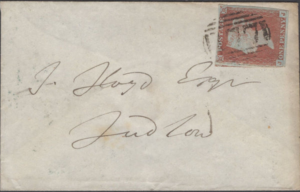137719 1848 MAIL CHELTENHAM TO LUDLOW WITH 1D PL.71 (SG8)(JJ) WITH 'PITTVILLE' HAND STAMP AND 'CHELTENHAM/3' SKELETON DATE STAMP (GL169).