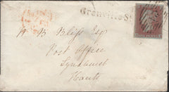 137720 1849 MAIL LONDON TO LYNDHURST, HANTS WITH 1D PL.89 (SG8) AND 'Grenville-St.' RECEIVERS HAND STAMP.