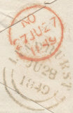 137720 1849 MAIL LONDON TO LYNDHURST, HANTS WITH 1D PL.89 (SG8) AND 'Grenville-St.' RECEIVERS HAND STAMP.