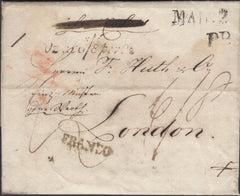 137729 1822 MAIL MAINZ, GERMANY TO LONDON WITH '1 Oz at 6s/8d per Oz' UNFRAMED HAND STAMP (L1035b).