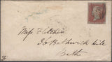 137732 1856 MAIL LONDON TO BATH WITH DIE 2 1D PL.12 (SPEC C6), 'Croydon-H.S' RECEIVERS HAND STAMP.