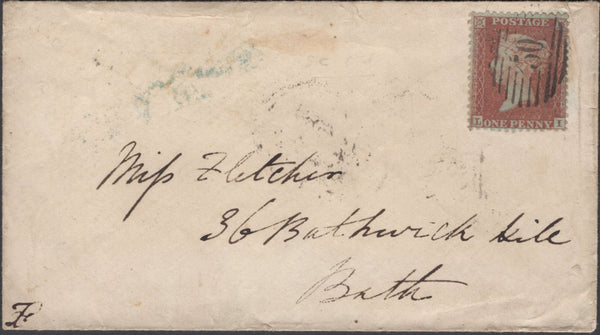 137732 1856 MAIL LONDON TO BATH WITH DIE 2 1D PL.12 (SPEC C6), 'Croydon-H.S' RECEIVERS HAND STAMP.