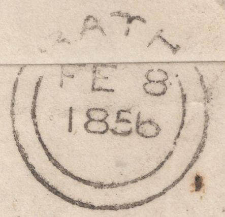 137732 1856 MAIL LONDON TO BATH WITH DIE 2 1D PL.12 (SPEC C6), 'Croydon-H.S' RECEIVERS HAND STAMP.