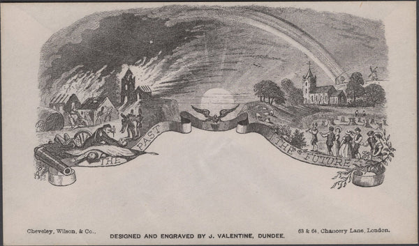 137745 VALENTINE 'THE PAST/THE FUTURE' PRINTED ENVELOPE IN GREY DEPICTING WAR AND PEACE.