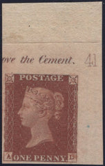 137753 1843 1D PL.41 CORNER MARGINAL IMPRIMATUR WITH PLATE NUMBER LETTERED AL.