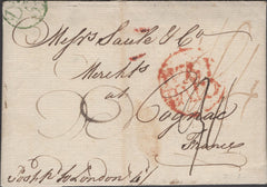 137761 1779 MAIL BUNGAY, SUFFOLK TO COGNAC, FRANCE WITH 'BUNGAY' HAND STAMP (SK61).