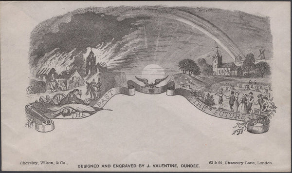 137764 VALENTINE 'THE PAST/THE FUTURE' PRINTED ENVELOPE IN GREY DEPICTING WAR AND PEACE.